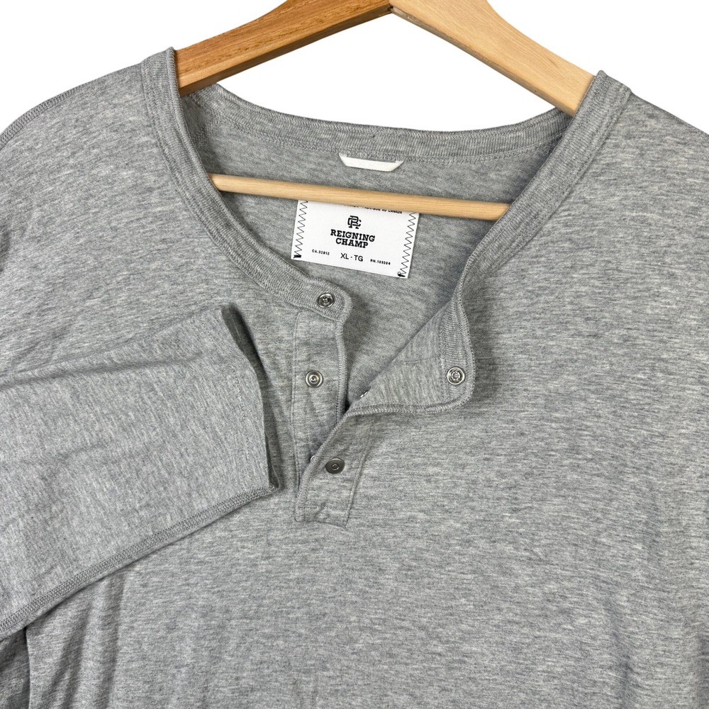 Reigning Champ Mens XL Heather Grey 100% Cotton Long Sleeve Snap Henley